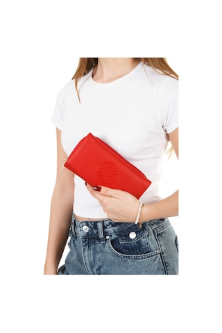 Yaşam Çiçeği Baskılı Şans Cüzdanı Kağıt Bozuk Para Ve Kartlık Bölmeli Kırmızı Kadın Cüzdan Kirmizi