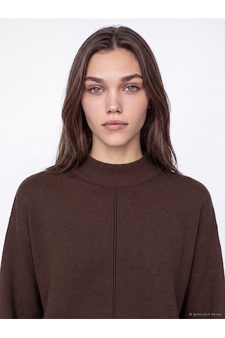 Lc Waikiki Lc Waıkıkı Kahverengi Yarım Balıkçı Yaka Kadın Oversize Triko Tunik