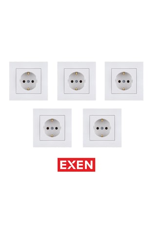 Exen Beyaz Topraklı Priz Mekanizma+çerçeve 5adet Priz