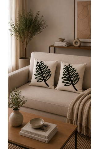 Punch Nakış İşlemeli 2'li Kırlent Kılıfı 40x40 Haki