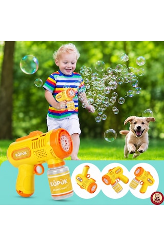 Oyuncak Işıklı Otomatik Köpük Tabancası Bubble Gun 5000+ Köpük Çocuklar İçin Sarı Renk
