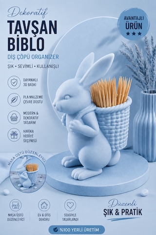 Ognami3d Dekoratif Tavşan Kürdanlık - 3d Baskı Masaüstü Organizer 34805459