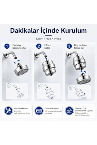 Bluefox Sılver Duş Filtresi + 2 Yedek Kartuş Kdf 55 & Aktif Karbonlu Su Arıtma Filtresi, Klor Ve Ağır Metal Azaltıcı, Saç & Cilt Dostu, Evrensel Uyumlu