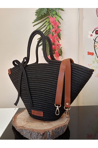 Sunnydesign Jüt Hasır Çanta El Çantası Kol Çantası Günlük Çanta Siyah Çanta
