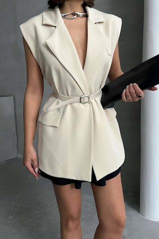Myloore Kadın Bej Kemerli Kolsuz Blazer Yelek Mlb153