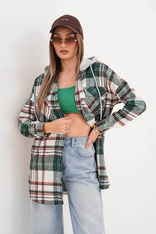 Polologin Butik Kadın Yeşil Beyaz Kapşonlu Araboy Tunik Yeşil