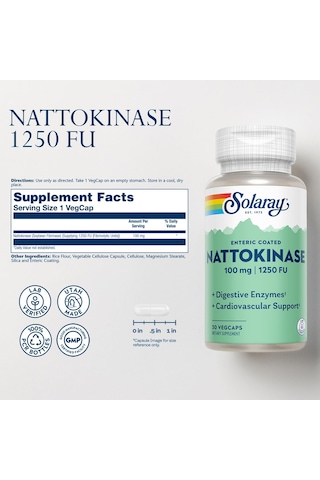 Solaray, Nattokinase Soya Fasulyesi Fibrinazı 100 Mg, 1,250 Fu, 30 Vegcaps