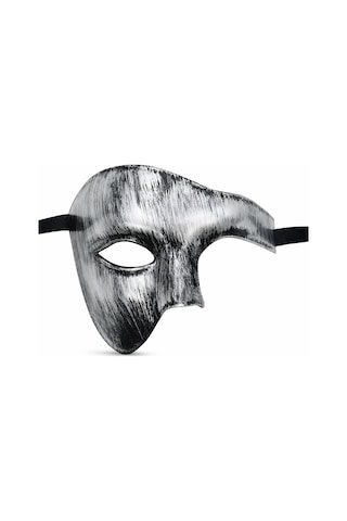 Antik Eskitme Gümüş Erkek Yarım Maske - Phantom & Balo Maskesi "