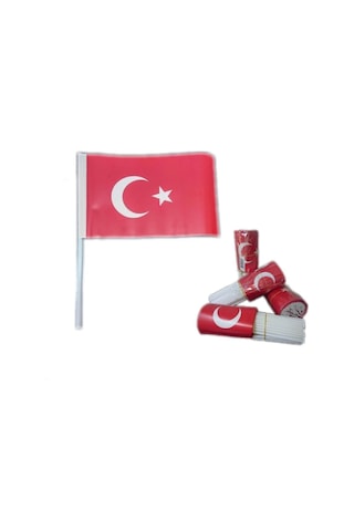 100 Adet Çubuklu Kağıt Türk Bayrağı Çıtalı Sopalı Ayyıldız Baskılı Bayrak