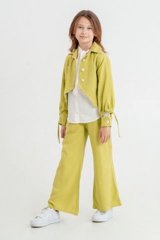 Kız Çocuk Zıt Dikişli Üçlü Takım 4410 Yeşil