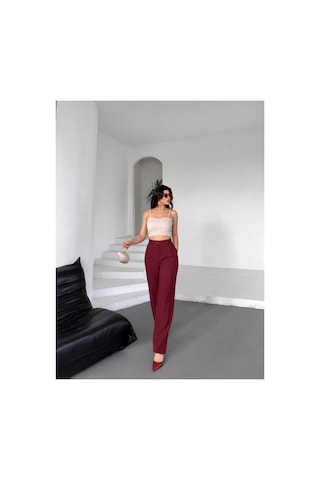 Paw Garage Kadın Aurelia Yüksek Bel Arkası Lastikli Ispanyol Paça Likralı Kumaş Palazzo Pantolon Bordo