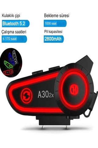 A30-2x Waterprof 2x Eşleşmeli Motosiklet İnterkom Bluetooth Kask