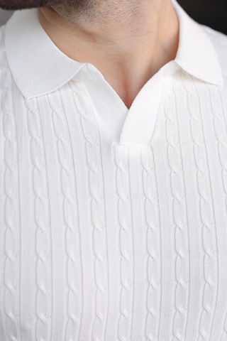 Madmext Beyaz Slim Fit Polo Yaka Triko Erkek Tişört E7472 Beyaz
