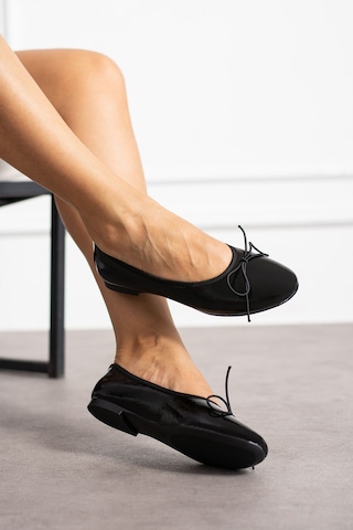 Zenneshoes Kadın Günlük Molly Leopar Yuvarlak Burun Balerin Babet Siyah Rugan