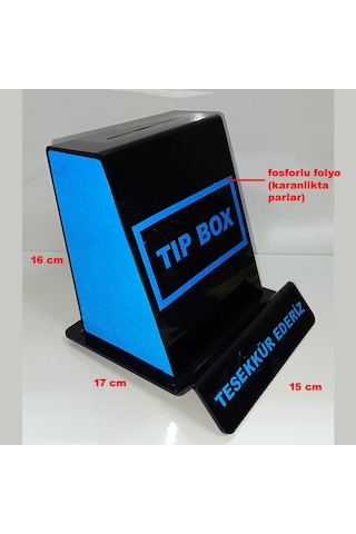 Tip Box Bahşiş Kutusu, Sadaka Kutusu ve Kumbara Mavi-Siyah Pleksi
