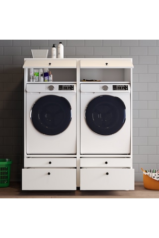 Lotus 4 Çekmeceli Makine Dolabı Çok Amaçlı Dolap Banyo Dolabı 2 Li Beyaz