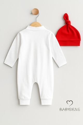 Babyden's Mini Boss Erkek Bebek Tulum Ve Şapka Seti Yenidoğan Papyonlu Bebek Tulumu %100 Pamuk Kırmızı