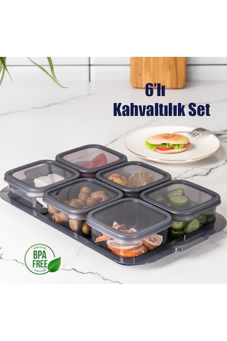 Porsima 2043 Tepsili 6 Bölmeli Kahvaltılık Seti Füme