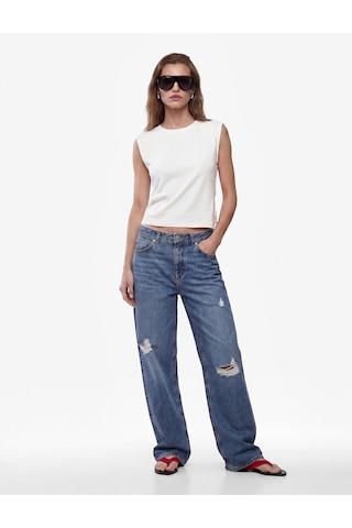 Koton Pamuklu Slim Fit Bisiklet Yaka Kolsuz Sırt Detaylı Bluz Ekru 6sak10337ek