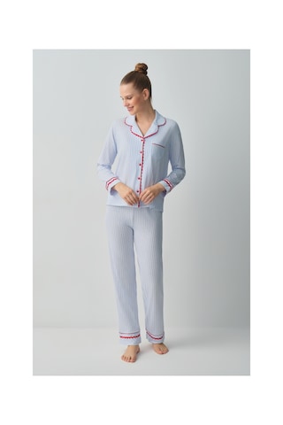Suwen Tiny Gömlek Yaka Pamuklu Pijama Takımı Wsh105100081196 Mavi