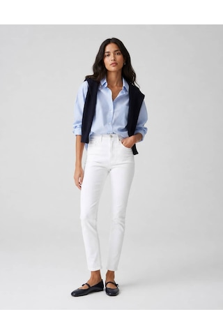 Kadın Yüksek Bel Slim Fit Dar Paça Jean Pantolon Beyaz