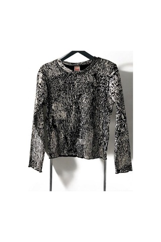 Kız Çocuk Metalik Baskılı Uzun Kollu Bluz-14491 Siyah