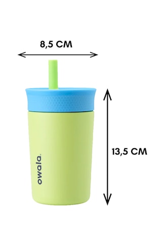 Owala 12 Oz 355 Ml Kids Pipetli Çift Katmanlı Paslanmaz Çelik Termos Sızdırmaz Kapak Açık Yeşil