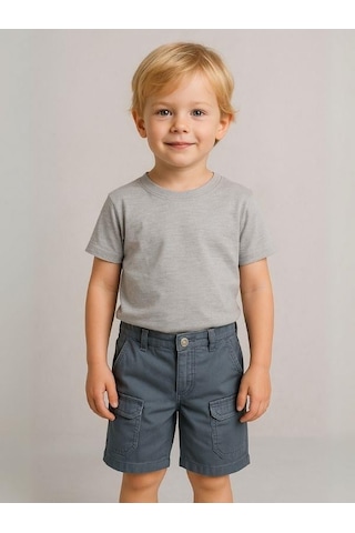 Erkek Bebek Pamuklu Kumaş Cepli Şort-16008 Gri