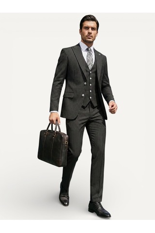 Hermose Sartorial Onyx Siyah Çizgili Yelekli Takım Elbise