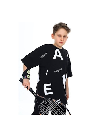 Çocuk Pano Baskılı Tshirt-14543 SIYAH