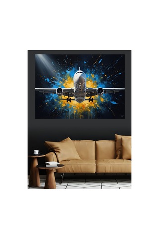 Hızla Gelen Modern Yolcu Uçağı Yağlı Boya Dokulu Kanvas Tablo Canvas Tablosu