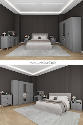 Asra Trend Yatak Odası Takımı 5 Parça %100 Mdf Gardırop Şifonyer Makyaj Masası Komodin Ytk02