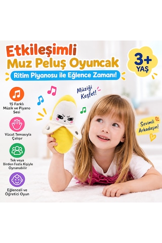 Etkileşimli Muz Peluş Oyuncak Sesli Ritim Piyanosu, Müzikli Ve Eğlenceli Elektronik Oyuncak Sarı