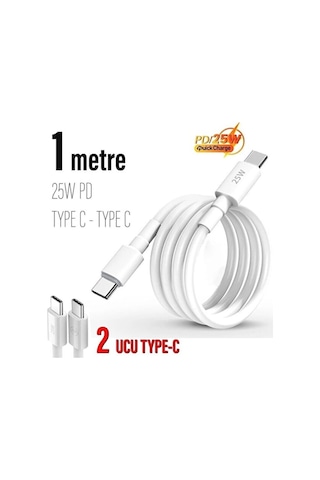 25w Hızlı Type-c Şarj Kablosu Çift Taraflı Type-c To Type-c 25w Pd Şarj Kablo 1metre