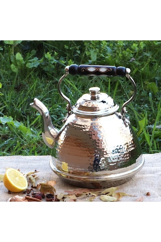 Tekli Dövmeli Nikel Kaplama Ihlamur Bakır Çaydanlık 3 Lt Bakır