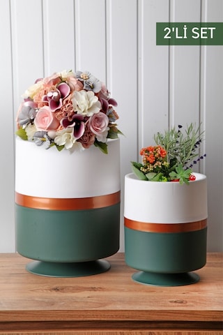 Nandy Home Kordon Model Dik Ayaklı Saksı Seti 2'li Yeşil