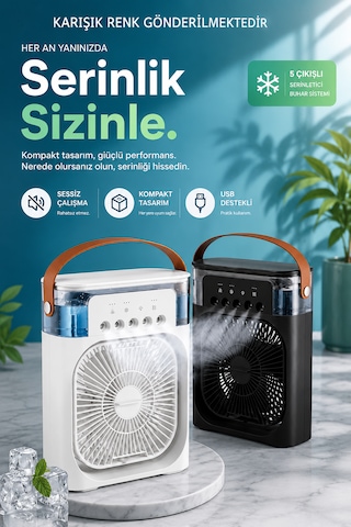 5 Çıkışlı Buharlı Mini Vantilatör 3 Kademeli, 600 Ml Su Hazneli, Led Işıklı Ve Zaman Ayarlı