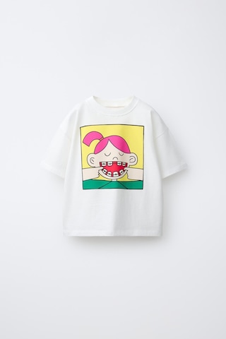 Magu Kız Çocuk Pamuklu Beyaz Karakter Baskılı T-shirt Şort Takım Çok Renkli