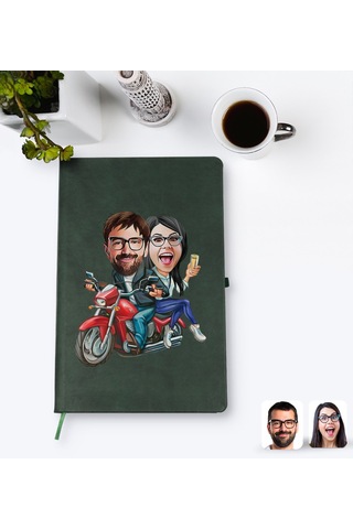 Kişiye Özel Sevgililer Karikatürlü Yeşil Termo Deri Defter Model N11.236
