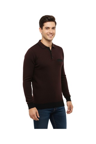 Çizgi Erkek Polo Yaka Kazak Cepli Çelik Örgü Klasik Kalıp 5208f Bgl-st04963 Bordo