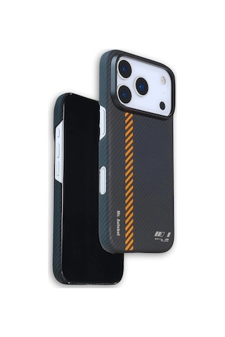 Apple Uyumlu iPhone 17 Pro Max Kılıf M-safe Şarj 600d Güçlü Kamera Çerçeveli Pure Kevlar Fiber Turuncu-siyah Hafi