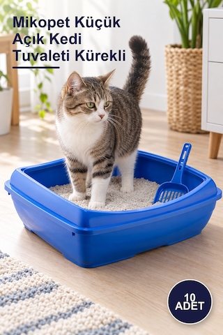 10 Adet Mikopet Küçük Açık Kedi Tuvaleti Kürekli