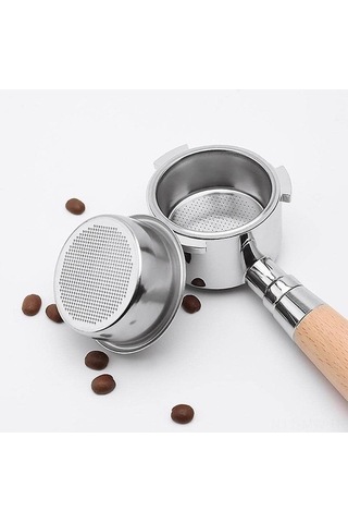 Flybuy Ahşap Saplı Paslanmaz Çelik Espresso Filtre Sepeti - Profesyonel Kahve Ekipmanı, Yedek Parça, 51mm Uyumluluk Diğer