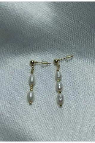 24k Altın Kaplama Geçek İnci Top Kısa Uzun Farklı Tasarım Küpe Be Gold