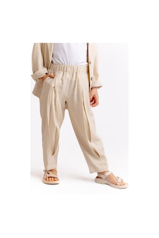 Unisex Paça Ve Belden Kapalı A Pile Keten Pantolon Naturel Naturel Bej