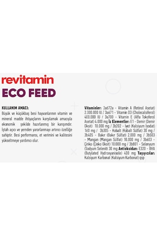 Revitamin Eco Feed Büyük Ve Küçükbaş Vitamin Mineral Premik 25kg