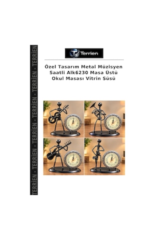 Özel Tasarım Metal Müzisyen Saatli Alk6230 Masa Üstü Okul Masası Vitrin Süsü Çok Renkli
