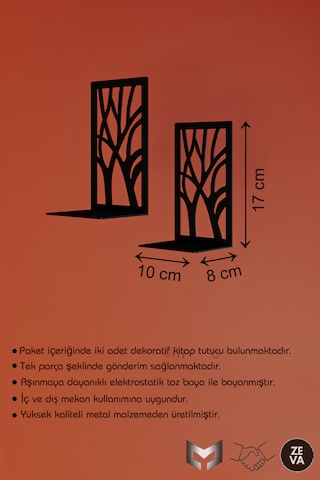 2 Adet Siyah Dekoratif Metal Kitap Tutucu Ağaç Desenli, Şık