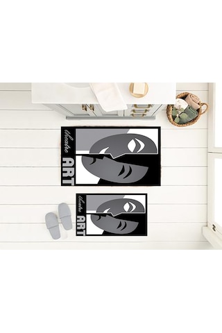 Yüz Desen Banyo Paspası, Kaymaz Taban, Yıkanabilir Klozet Takımı, Gri