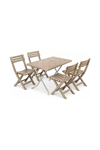 Katlanır Bahçe & Balkon Seti 60x90 Masa + 4 Katlanır Sandaly Piknik Masa Sandalye Bej Cappucino